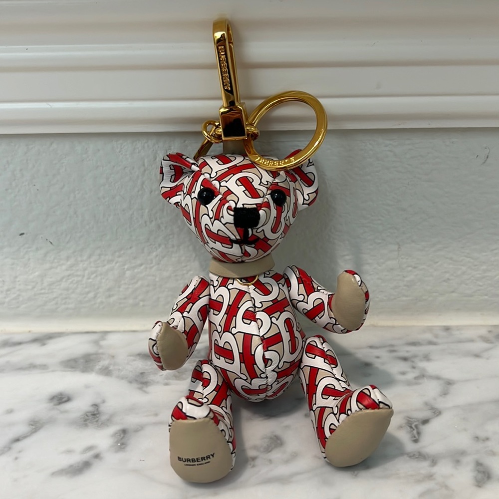 Burberry TB Monogram Leather Thomas Bear Charm Keyring Red